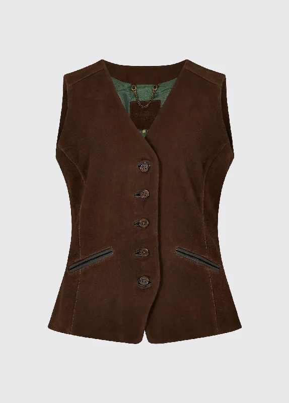 Greville Leren Gilet voor Dames - Walnut