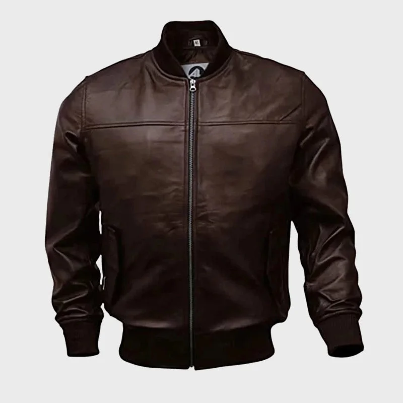 Men's Brown Leather Bomber Jacket