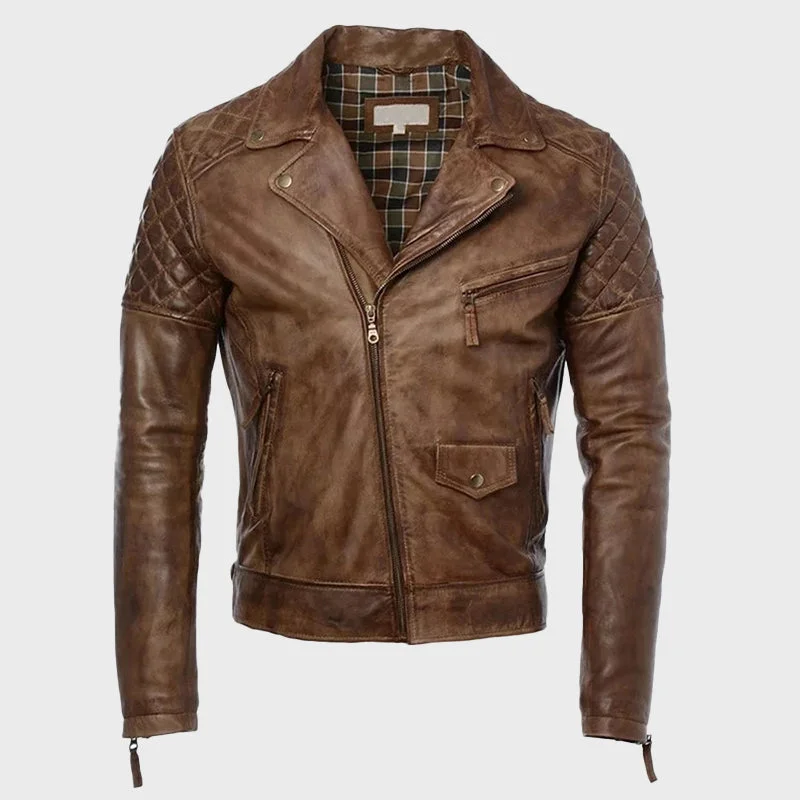 Men's Brown Quilted Motorcycle Leather Jacket