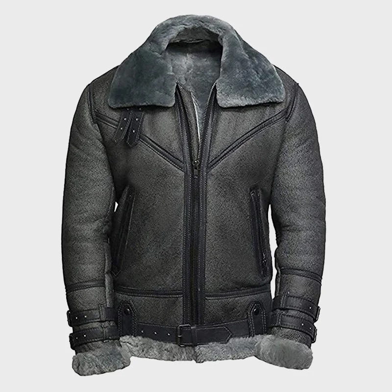 Men's Dark Grey WWII Genuine Sheepskin Leather Jacket