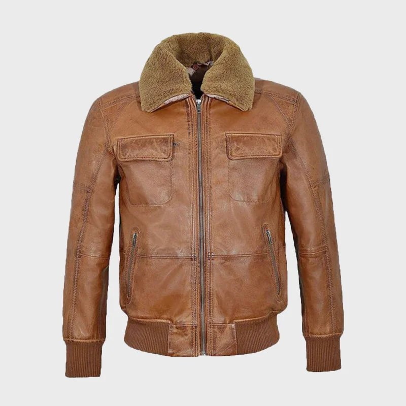 Men's Tan Sheepskin Flying Leather Jacket