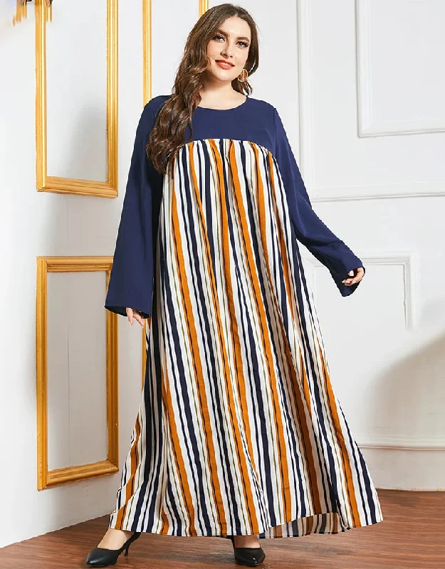 Modern Modesty: Round Neck Abaya with Playful Stripes