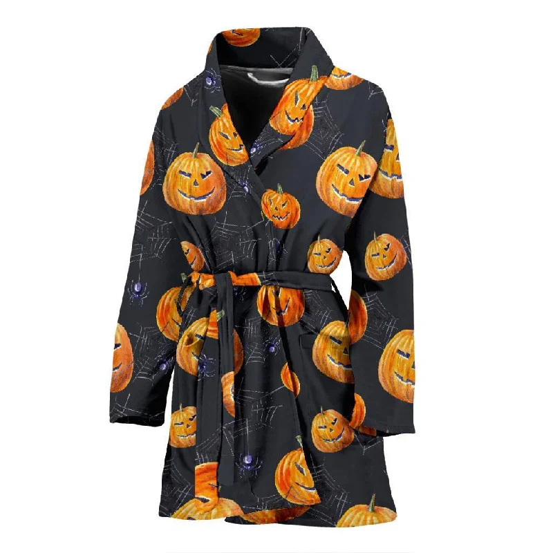 Pumpkin Halloween Print Pattern Women Long Robe