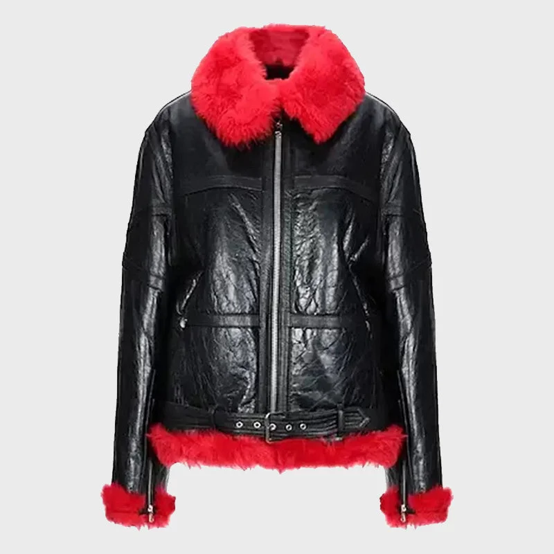 Women's Alexander McQueen Aviator Red Shearling Jacket