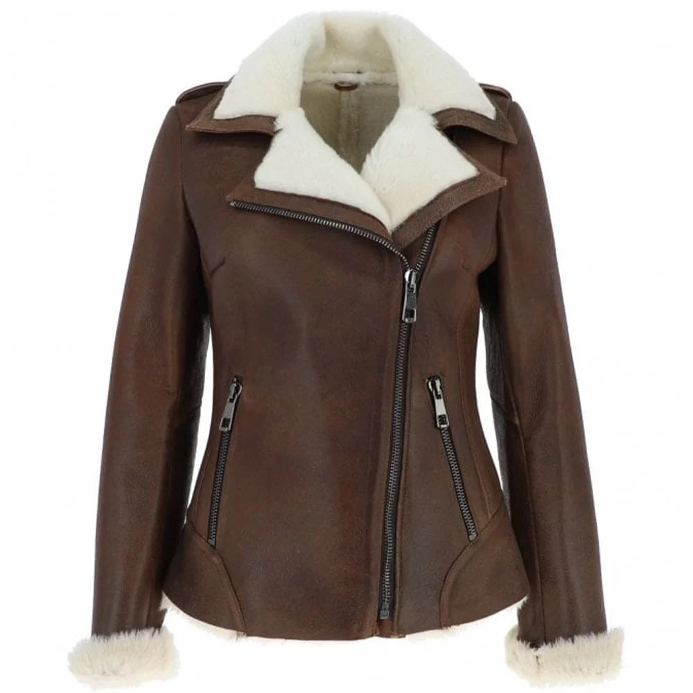 Women's Dark Brown Shearling Leather Jacket