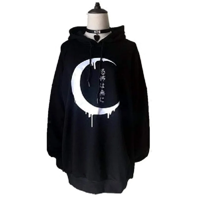 Women's Gothic Japanese Printed Casual Hoodies Black