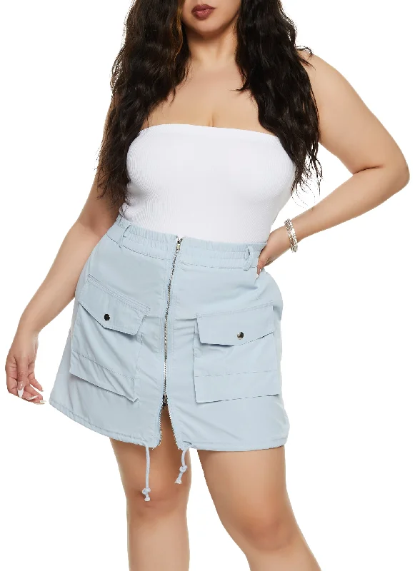 Plus Size Zip Front Cargo Pocket Skirt