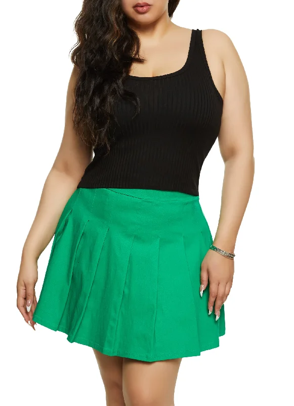 Plus Size Pleated Mini Skirt