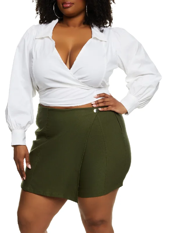 Plus Size Asymmetrical Wrap Detail Skort