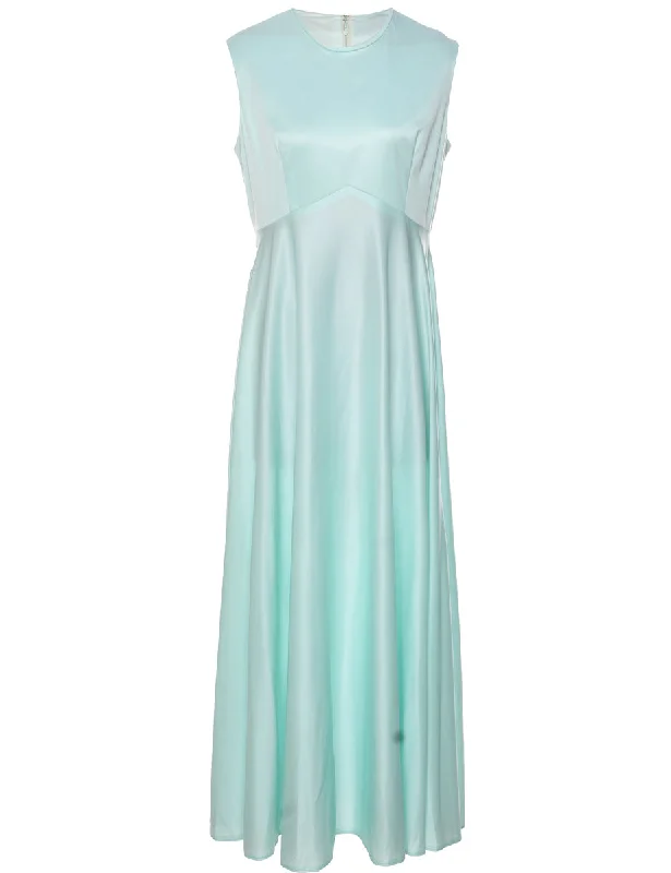 1970s Aqua Blue Maxi Dress - M