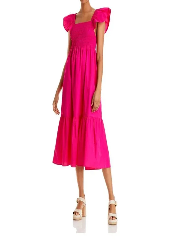 Women's Smocked MIDI Dress,Fuchsia