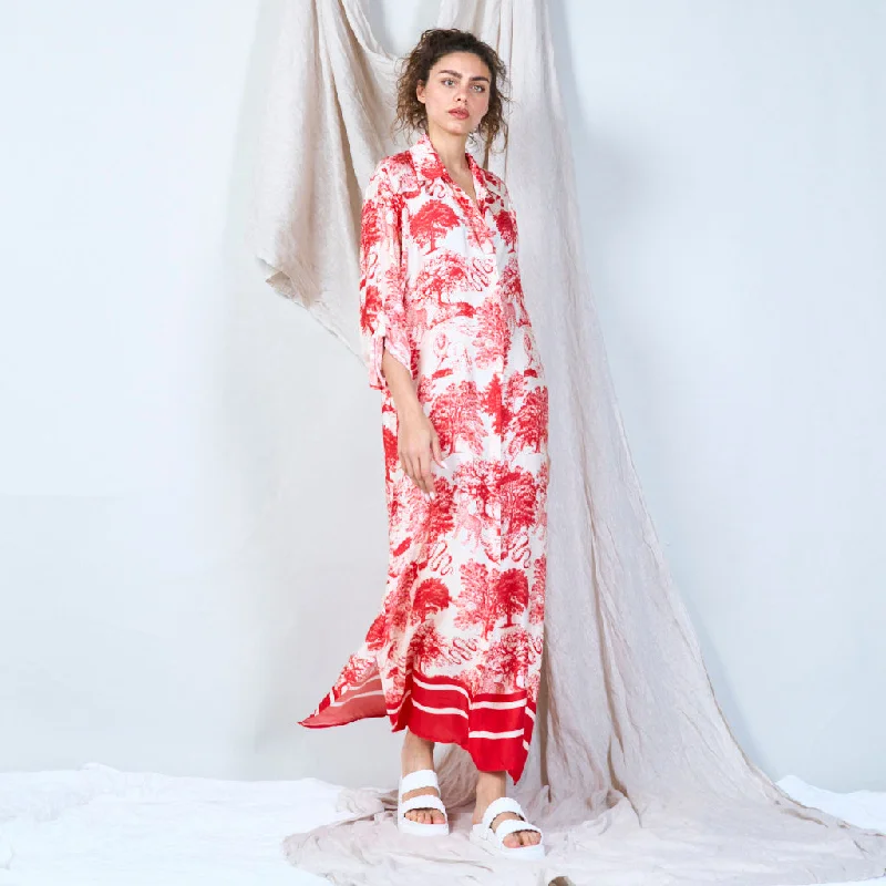 Buttoned front maxi dress with print toile de jouy wholesale