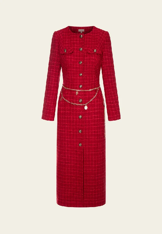 Chain-belt Checked Tweed Maxi Dress