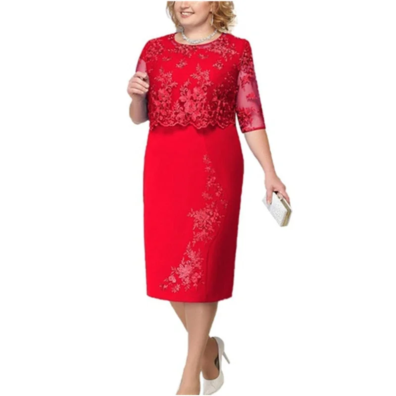 Zjkrl Elegant Lace Plus Size Evening Dress Scoop Neck Half Sleeve Wedding Guest Party Gowns Short Mother Of The Bride Dresses