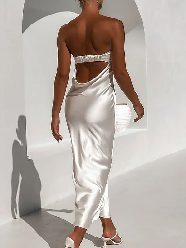 Zjkrl Fashion 2023 Summer Women's Outfits Casual Backless Strapless Long Evening Dresses Elegant Female Wedding Party White Vestidos