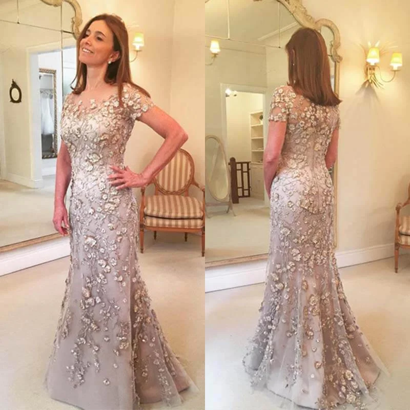 Zjkrl Latest Arrival Applique Floral Mother of the Bride Dresses Groom God mother Mermaid Evening Dress For Wedding Party Lace