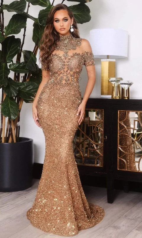 PORTIA & SCARLETT PS22418C High Neck Cutout Sleeve Trumpet Gown