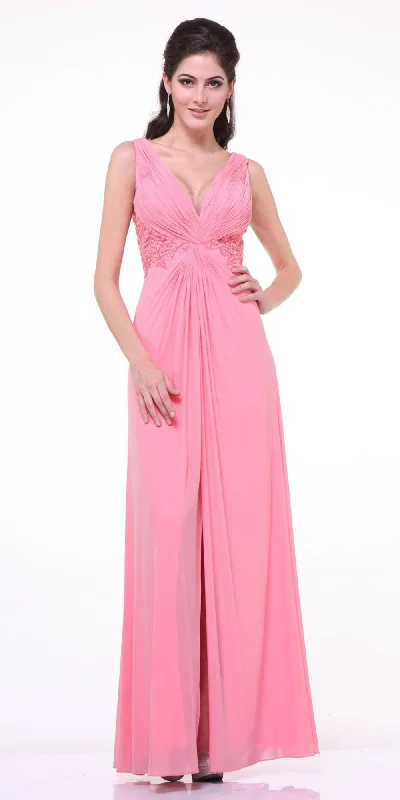 Cinderella Divine 73 Twist Front Evening Dress Chiffon Front Slit V-Neckline