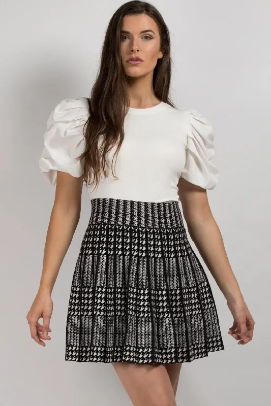 Dogtooth Skater Skirt High Waisted