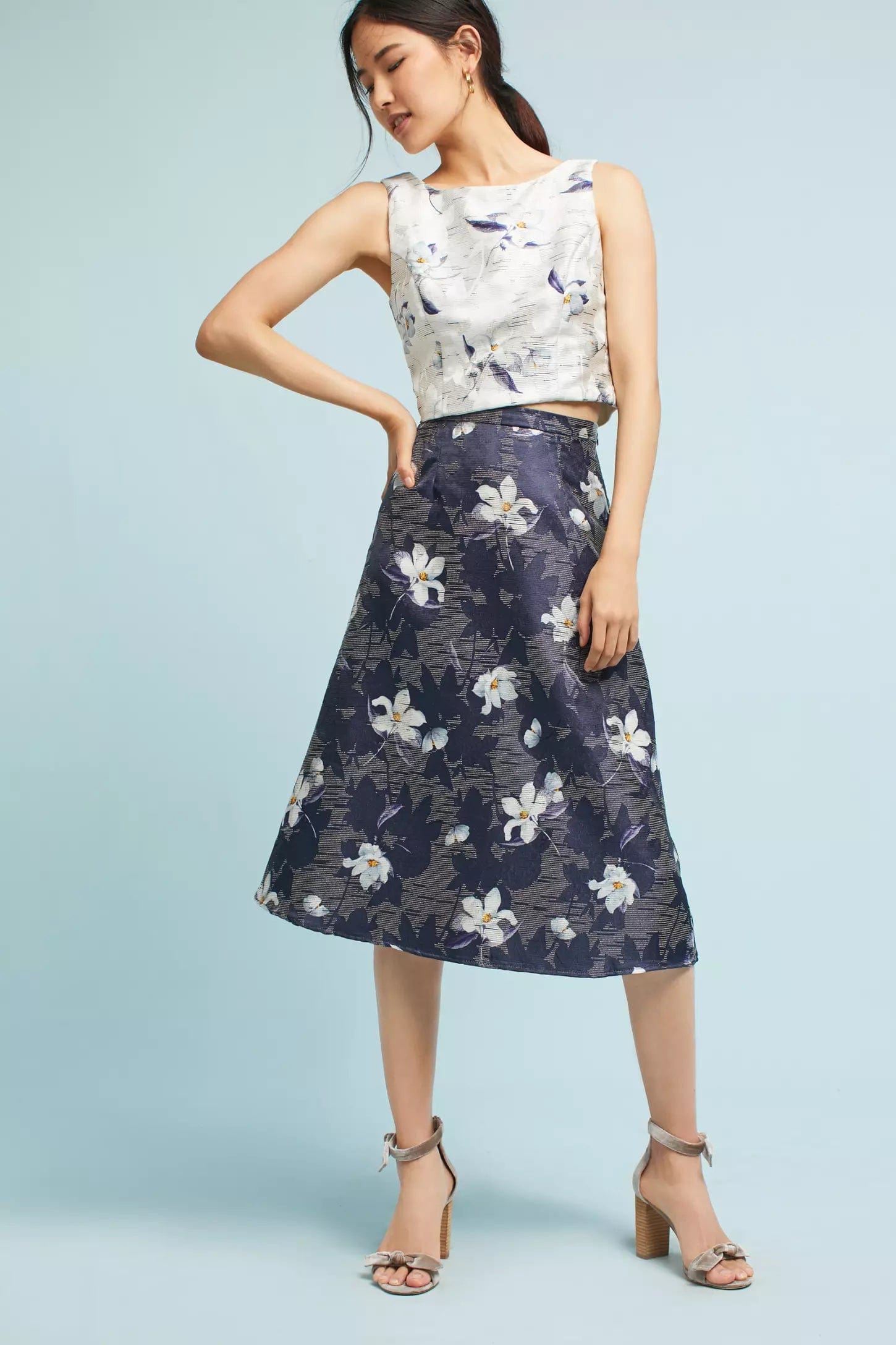 Jacquard Floral Top and Skirt Set