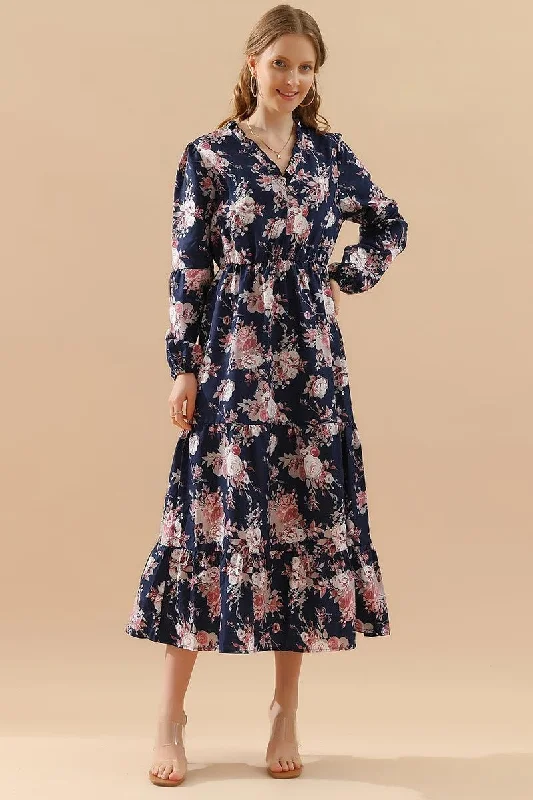 FLORAL PATTERN LONG SLEEVE CASUAL DRESS