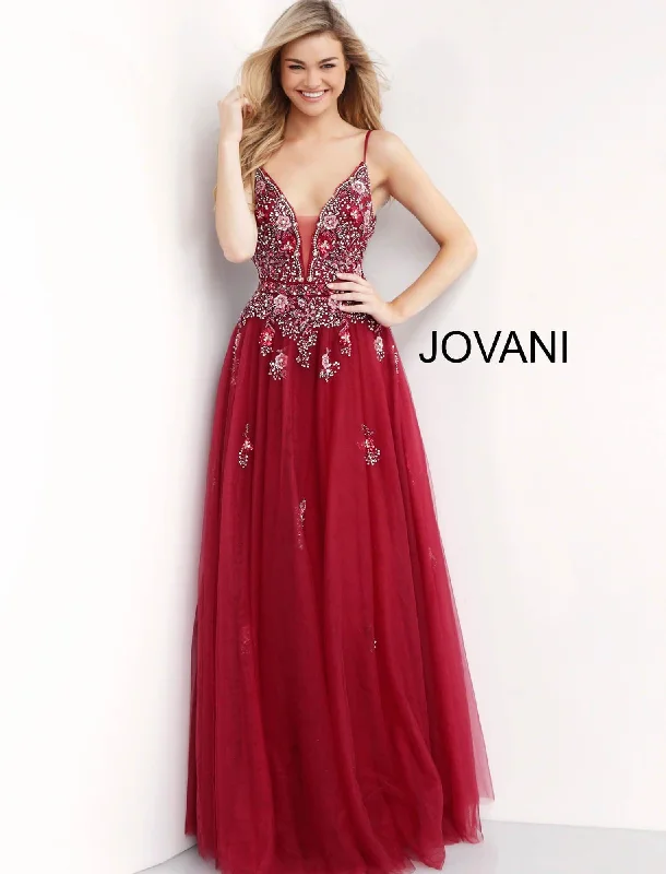 Jovani 66121 Floral Appliques Long Prom Dress