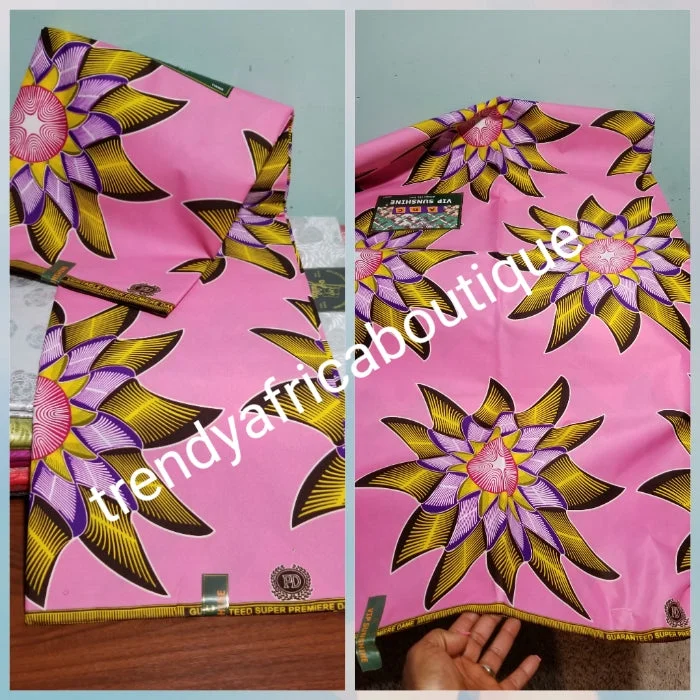 Quality Veritable wax print. 100% cotton African Ankara print. Sold per 6yards. Price is for 6yards. Ankara Aso-ebi wax print. Sweet pink background