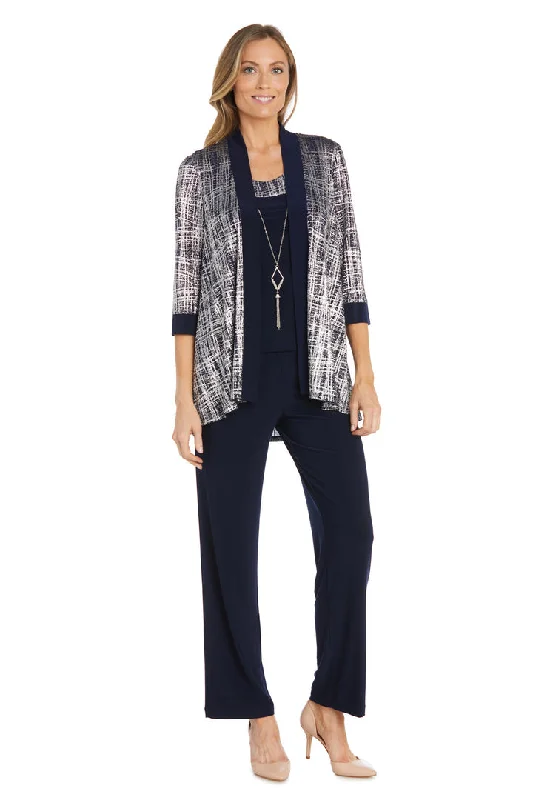 R&M Richards 2587 Metallic Printed Pant Suit Jacket Set