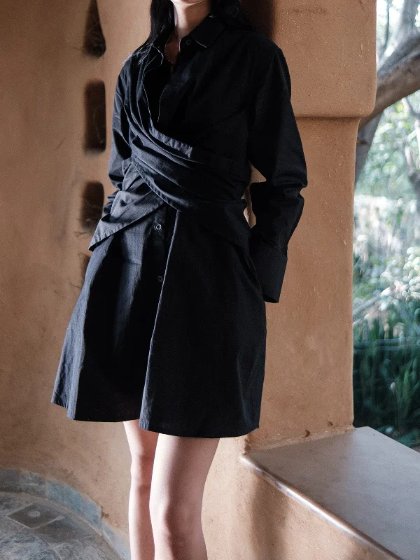 Seattle Wrap Shirt Dress Black