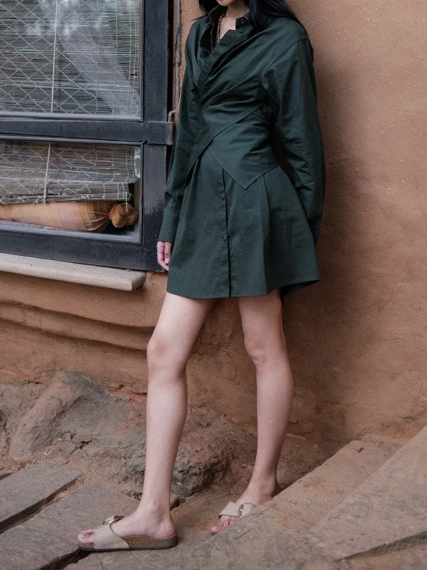 Seattle Wrap Shirt Dress Deep Green