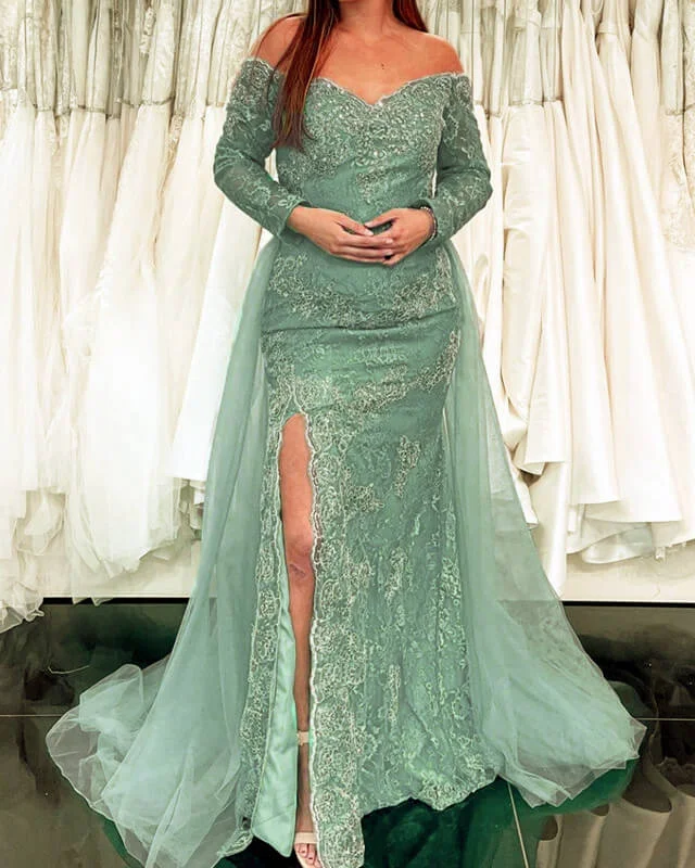 Mermaid Sage Green Lace Dress With Sleeve